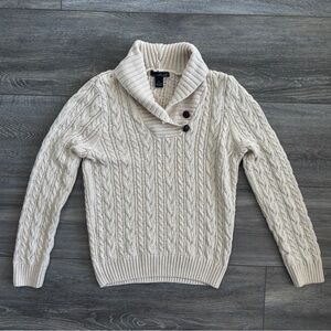 Willi Smith Cream Cable Knit Shawl Collar Sweater 100% Cotton Large